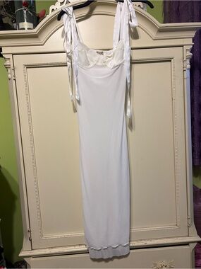 Free people White semi sheer Tie-Shoulder Slip Dress small